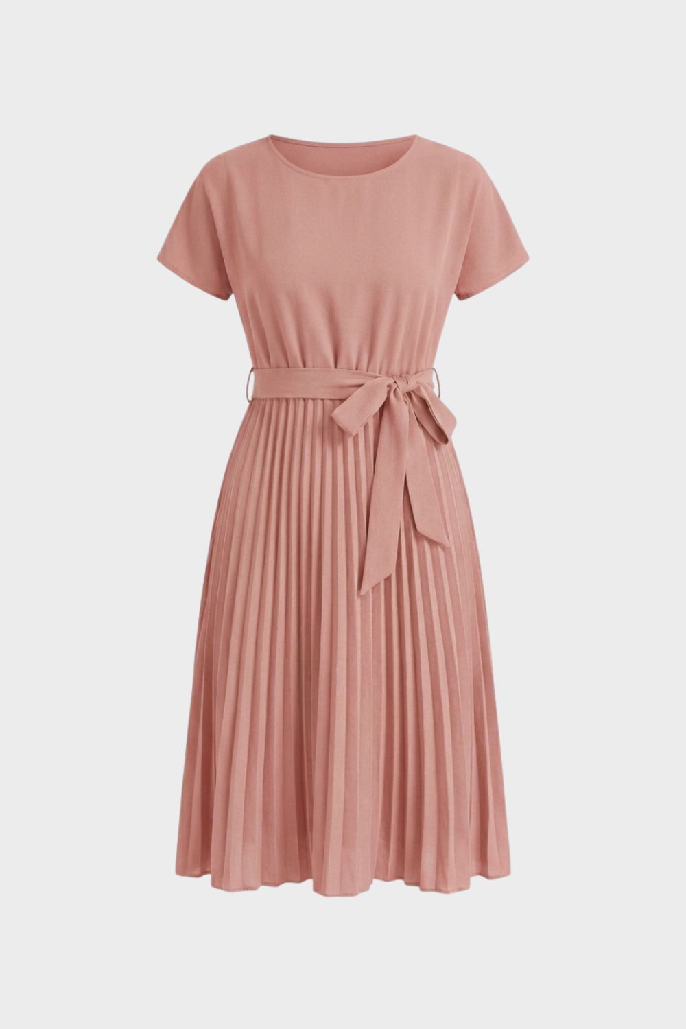 Pleated Skirt Midi Dress for Women with Belt