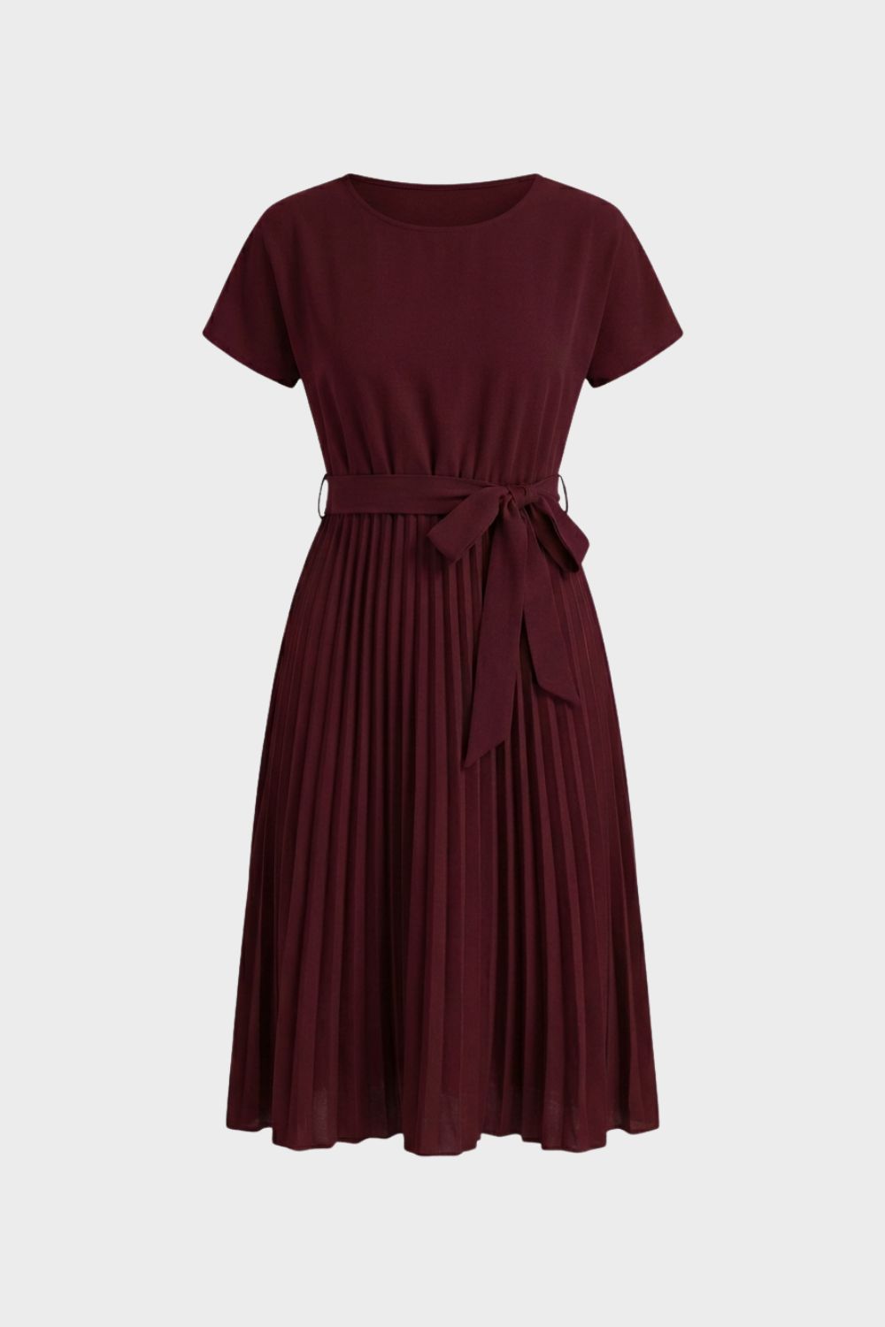 Pleated Skirt Midi Dress for Women with Belt
