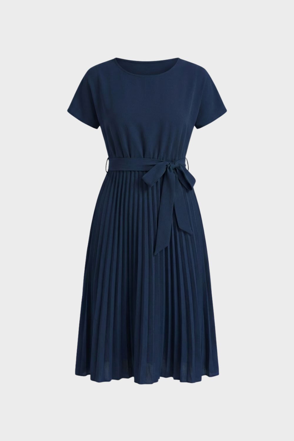 Pleated Skirt Midi Dress for Women with Belt
