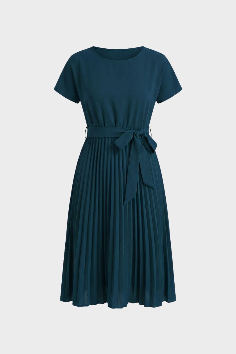 Pleated Skirt Midi Dress for Women with Belt