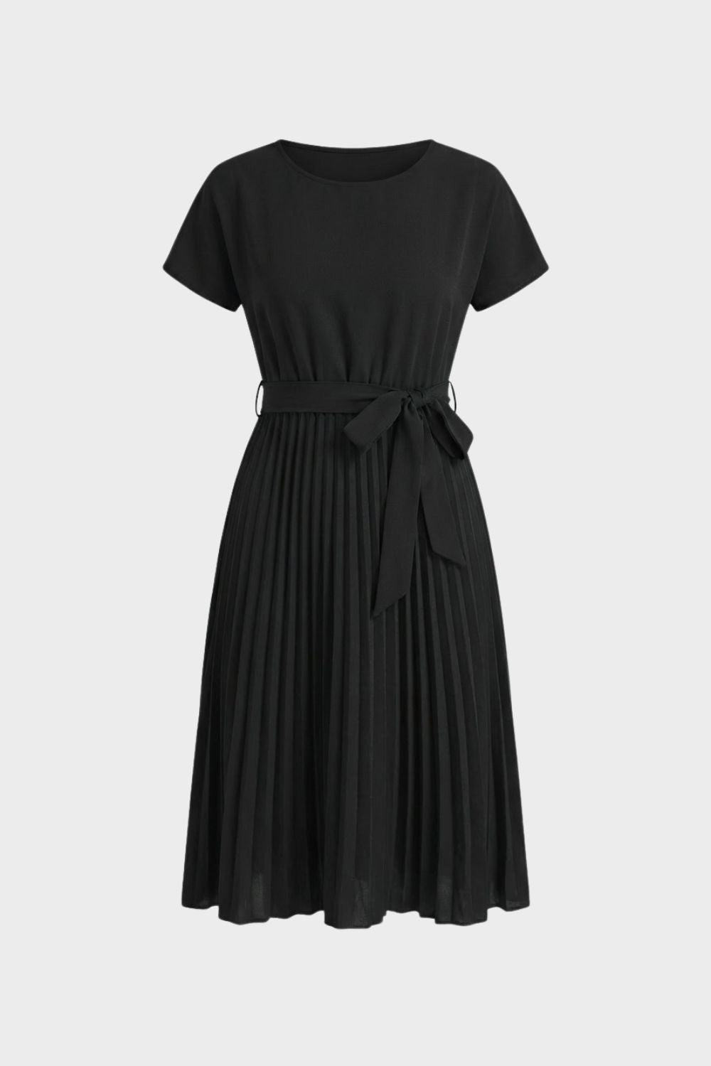 Pleated Skirt Midi Dress for Women with Belt