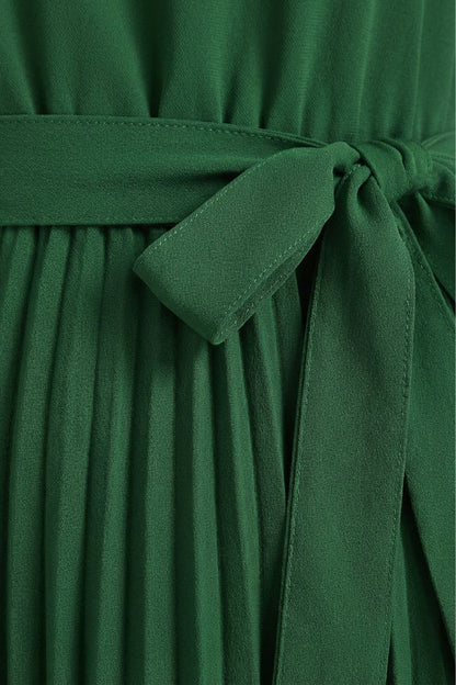 Pleated Skirt Midi Dress for Women with Belt