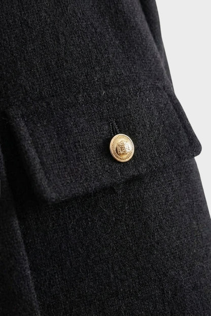 Women's Short Round Neck Jacket with Buttons and Pockets