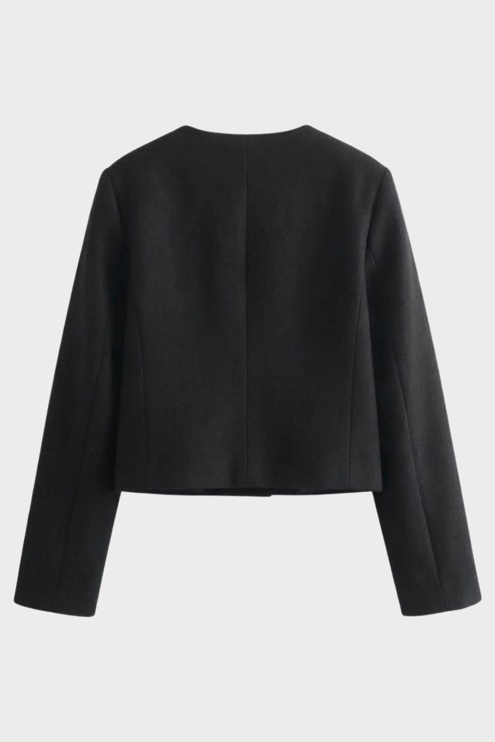 Women's Short Round Neck Jacket with Buttons and Pockets