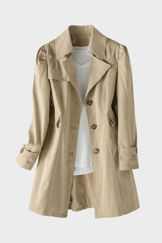 Women's Notched Collar Trench Coat with Button Placket