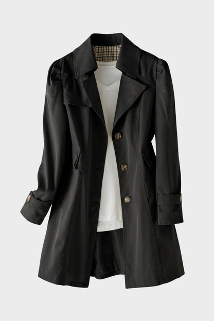 Women's Notched Collar Trench Coat with Button Placket