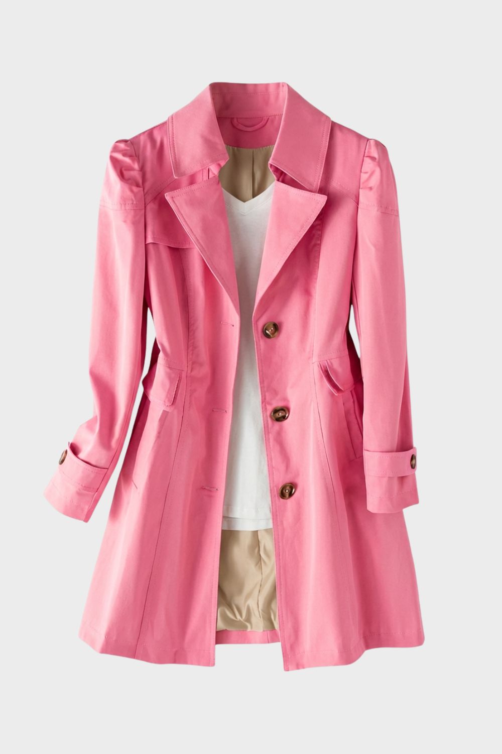 Women's Notched Collar Trench Coat with Button Placket