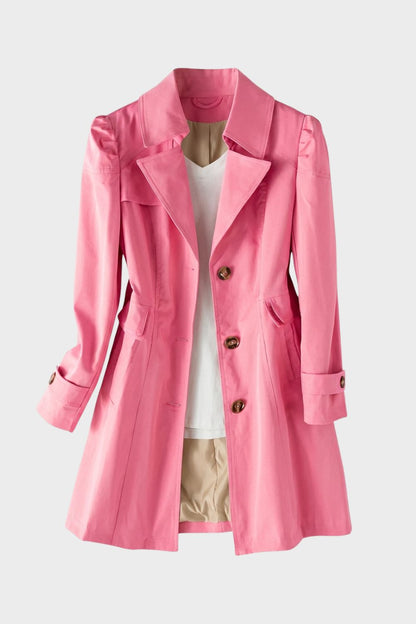 Women's Notched Collar Trench Coat with Button Placket