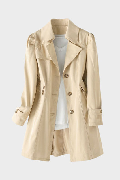 Women's Notched Collar Trench Coat with Button Placket