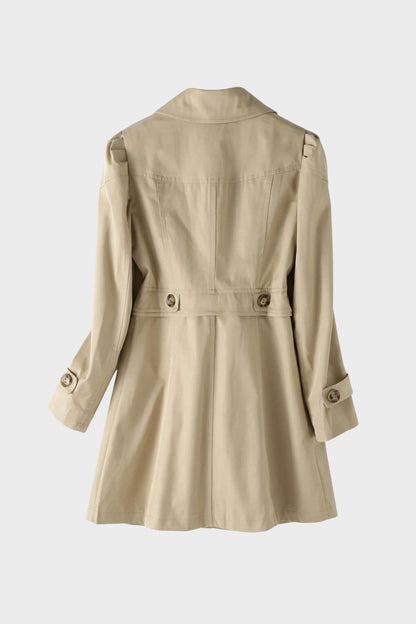 Women's Notched Collar Trench Coat with Button Placket
