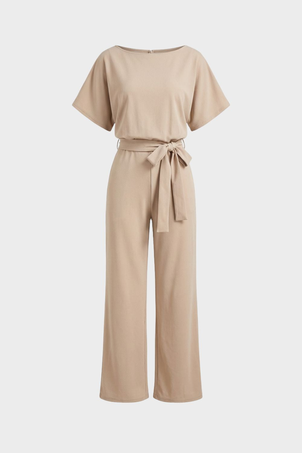 Women's Short Sleeve Long Jumpsuit with Tie Belt