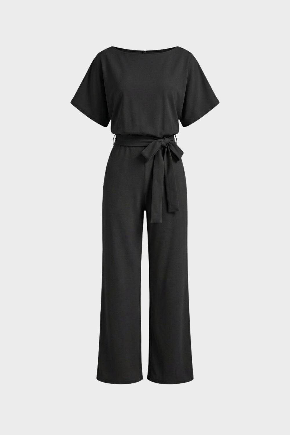 Women's Short Sleeve Long Jumpsuit with Tie Belt