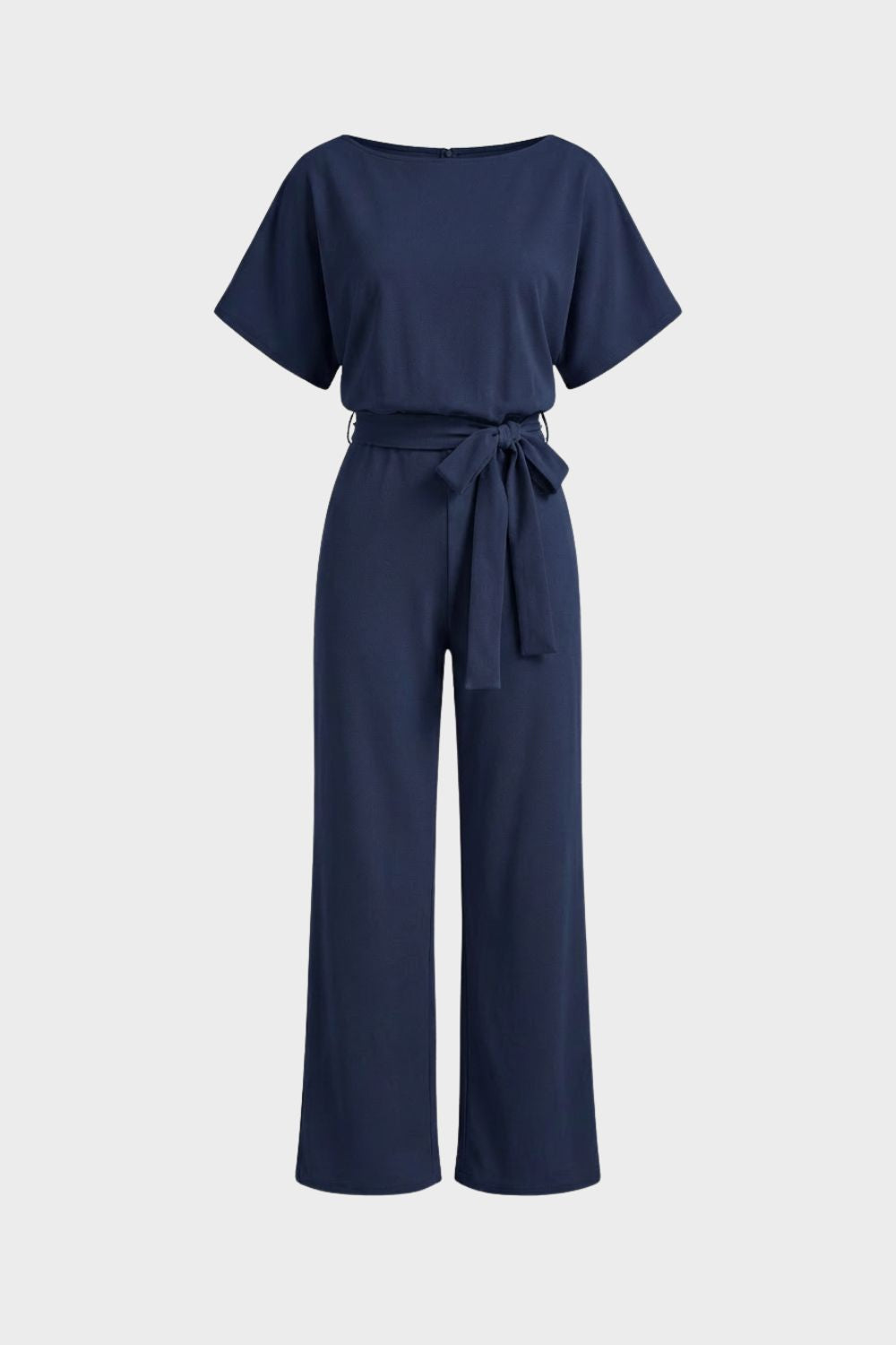 Women's Short Sleeve Long Jumpsuit with Tie Belt
