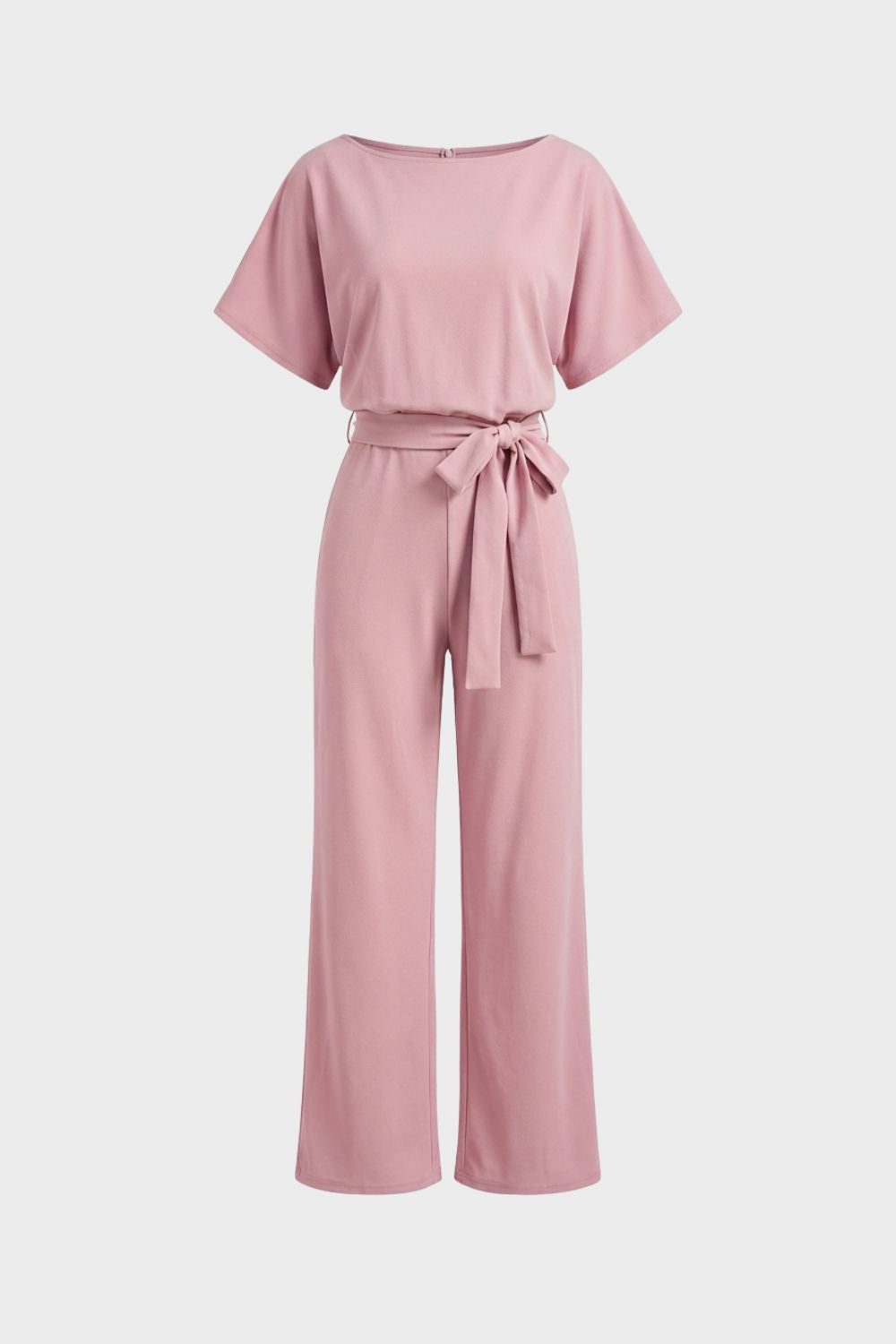 Women's Short Sleeve Long Jumpsuit with Tie Belt