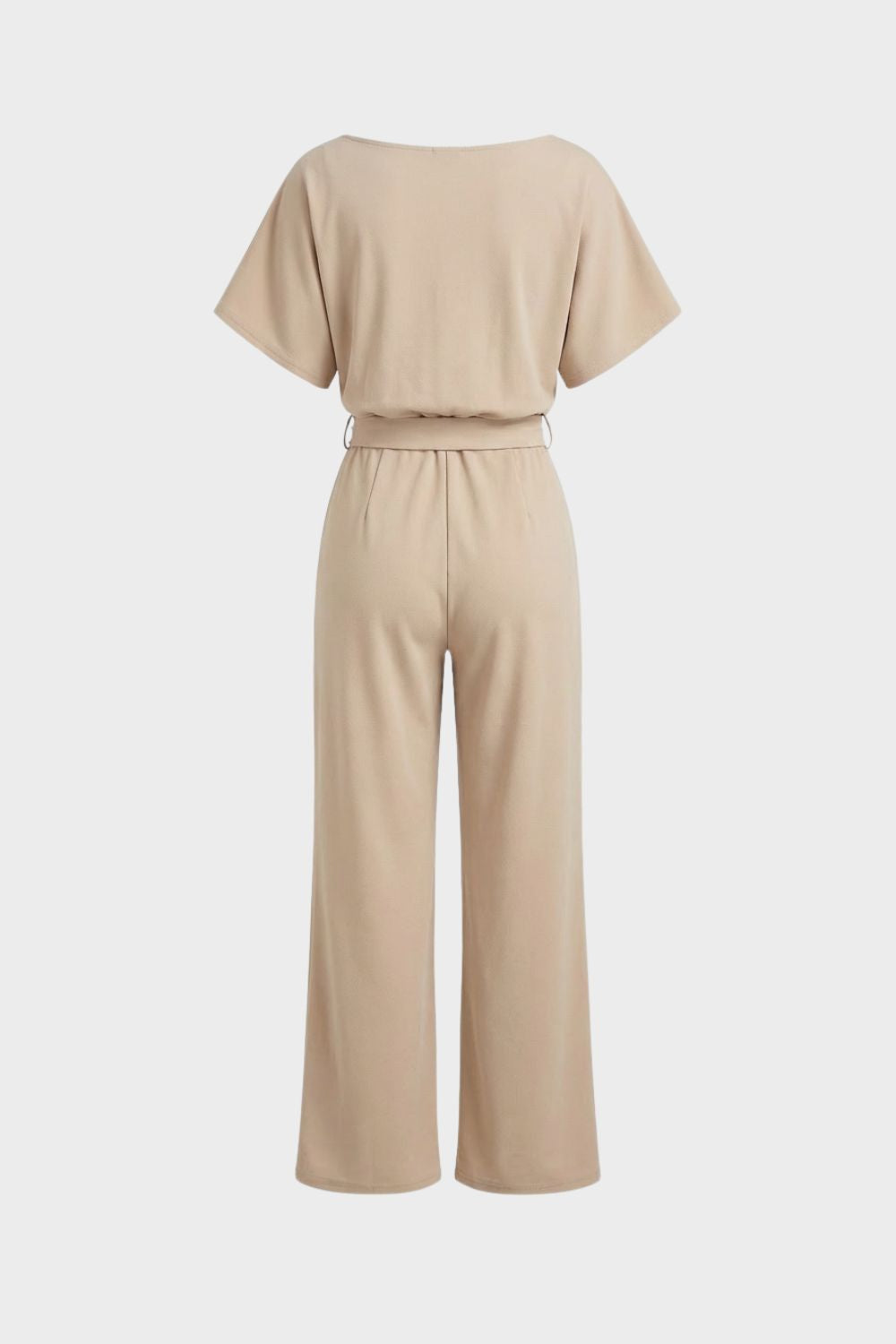 Women's Short Sleeve Long Jumpsuit with Tie Belt