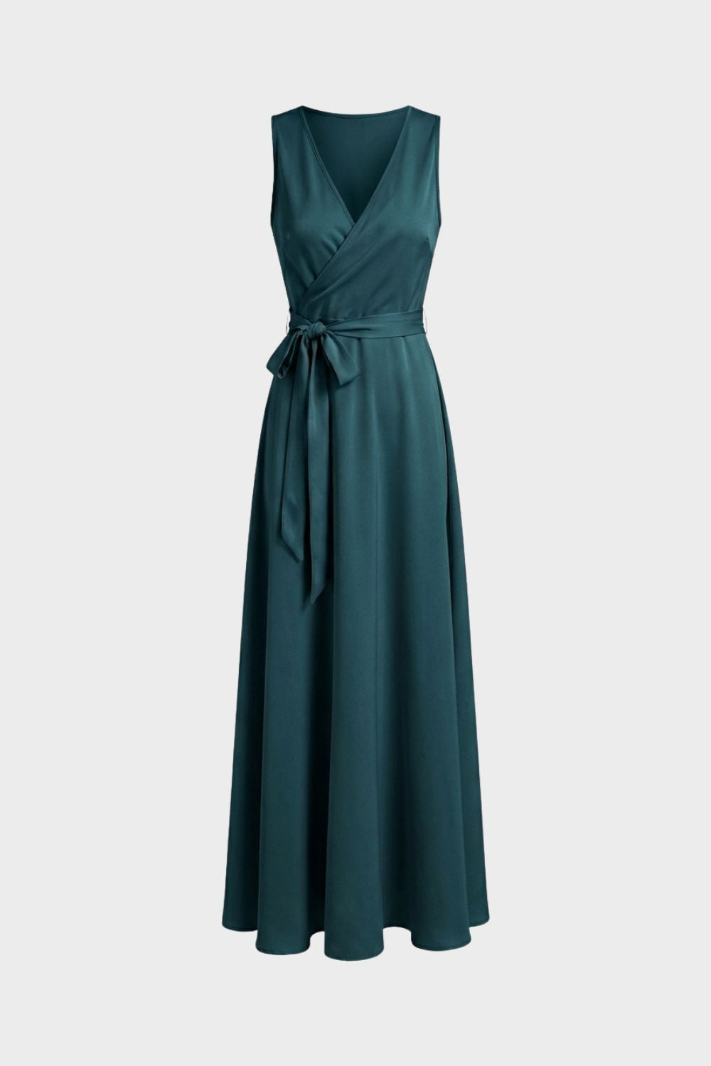 V-Neck Maxi Dress for Women with Tie Belt