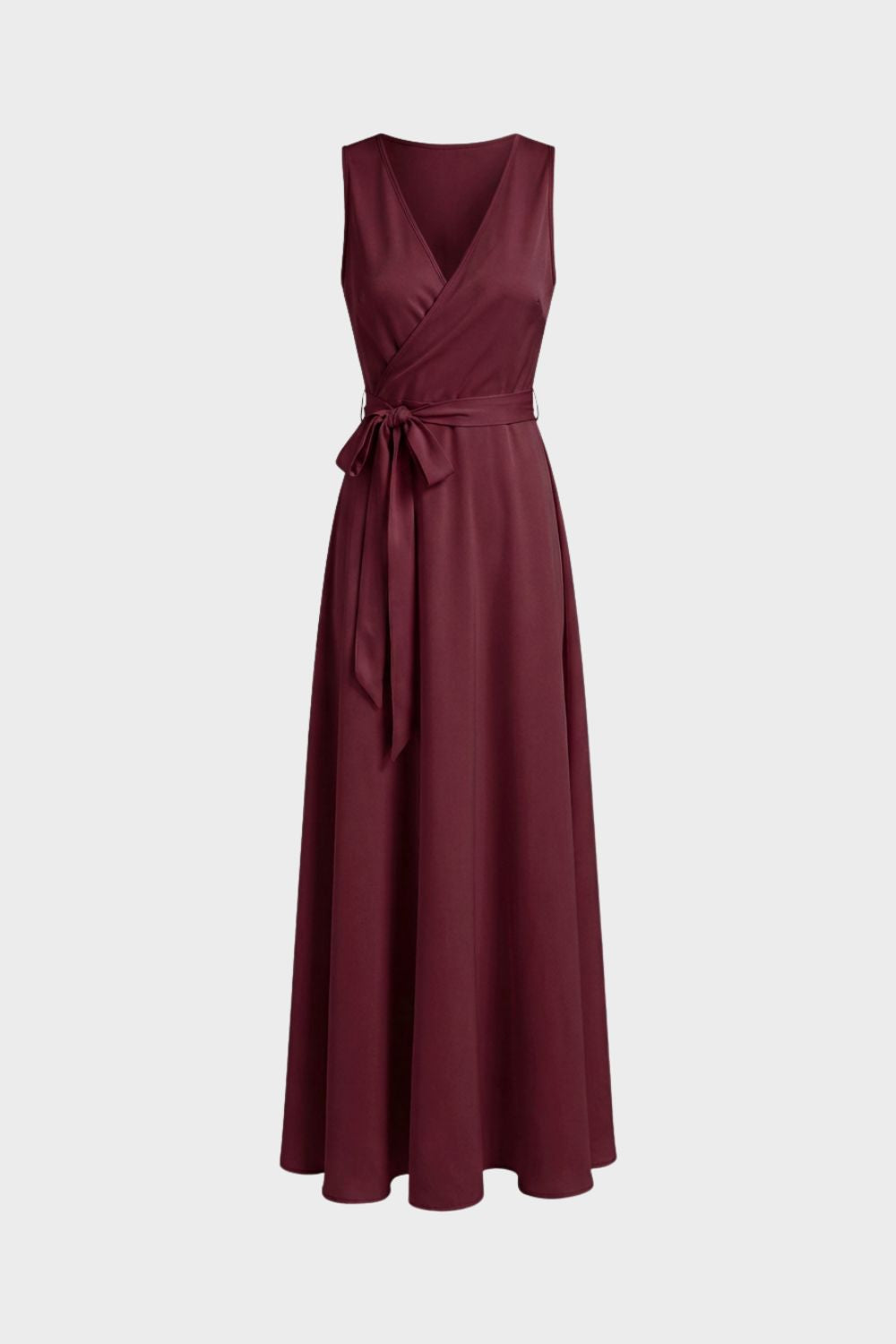 V-Neck Maxi Dress for Women with Tie Belt