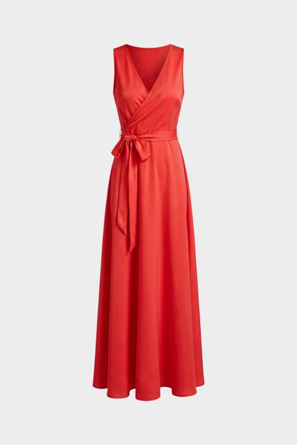 V-Neck Maxi Dress for Women with Tie Belt