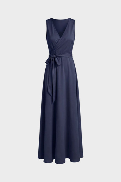 V-Neck Maxi Dress for Women with Tie Belt