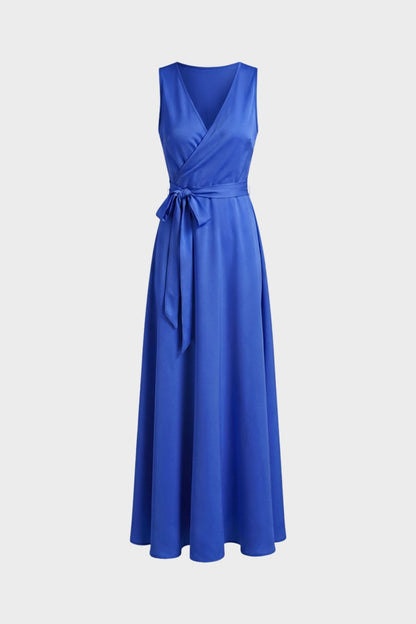 V-Neck Maxi Dress for Women with Tie Belt