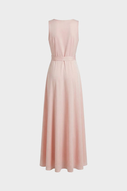 V-Neck Maxi Dress for Women with Tie Belt