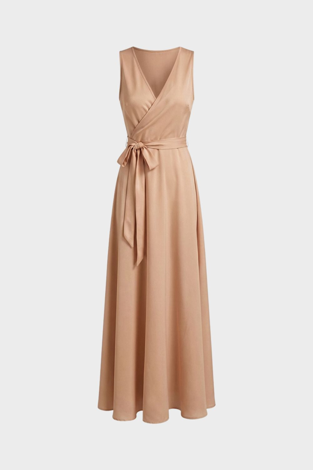 V-Neck Maxi Dress for Women with Tie Belt