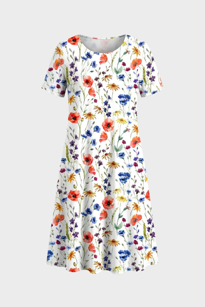 Floral Pattern Short Sleeve Summer Dress for Women