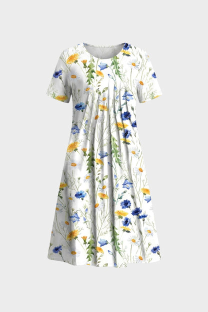 Floral Pattern Short Sleeve Summer Dress for Women