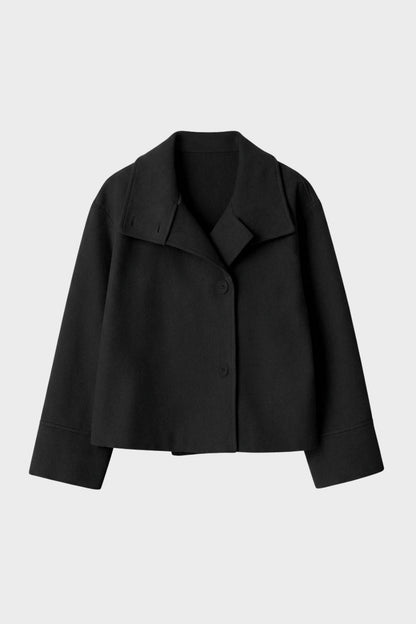 Women's Notched Collar Short Jacket with Button Placket