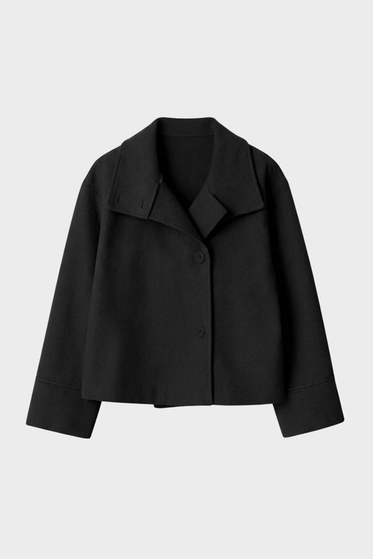 Women's Notched Collar Short Jacket with Button Placket