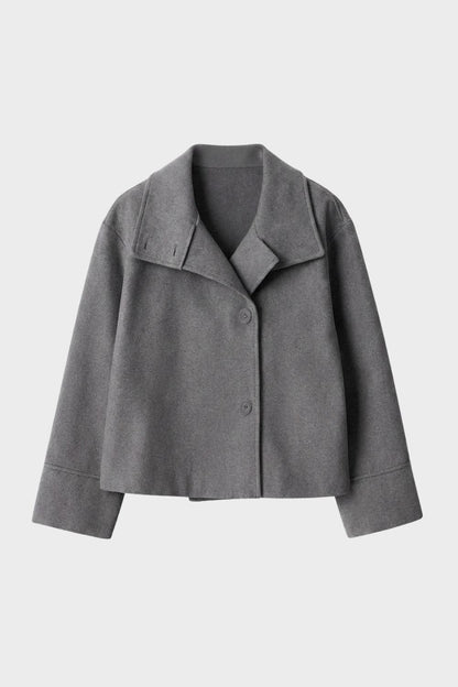 Women's Notched Collar Short Jacket with Button Placket