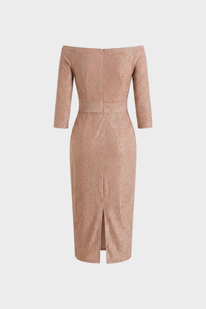 Women's Midi Dress with Boat Neck and Draping