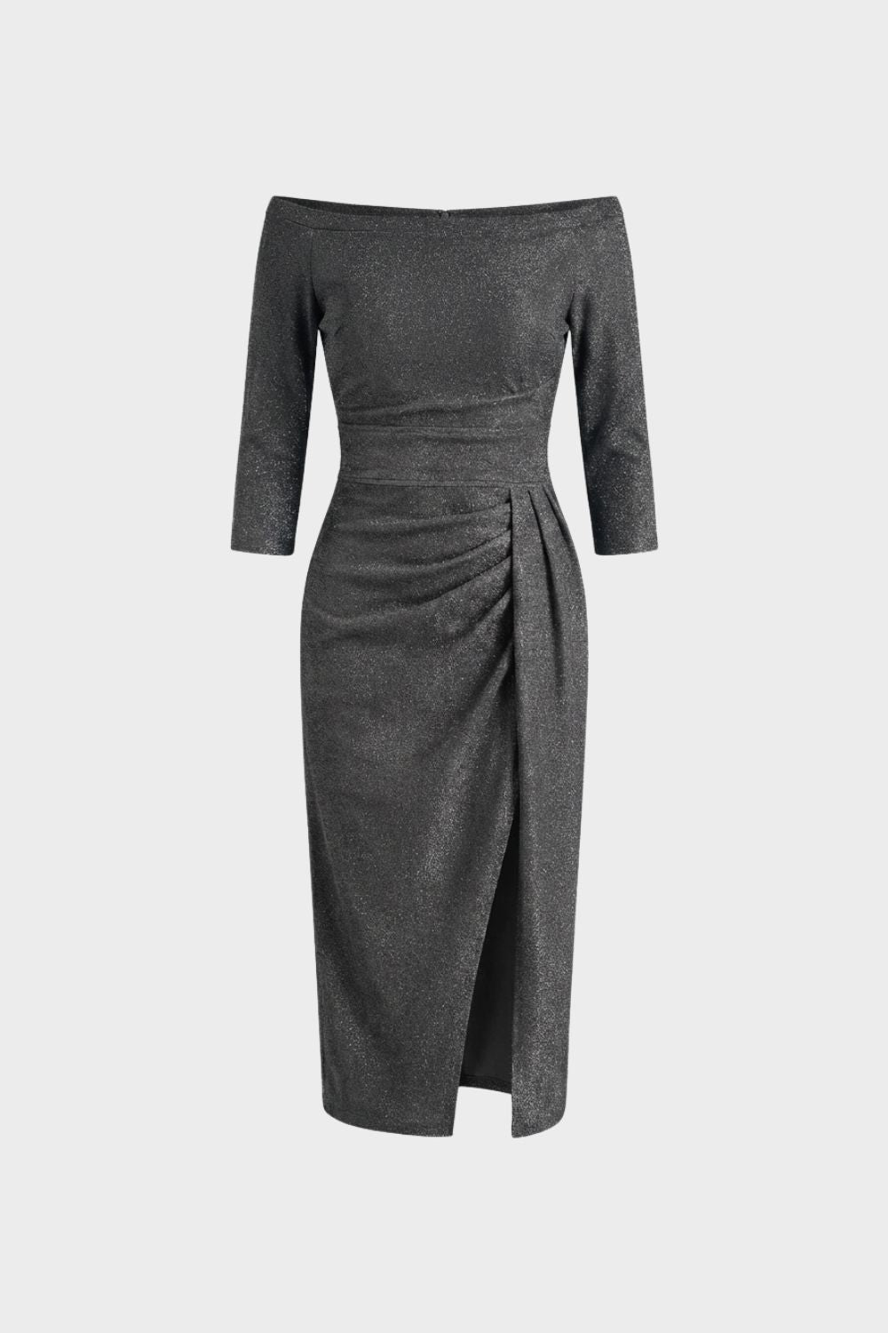 Women's Midi Dress with Boat Neck and Draping