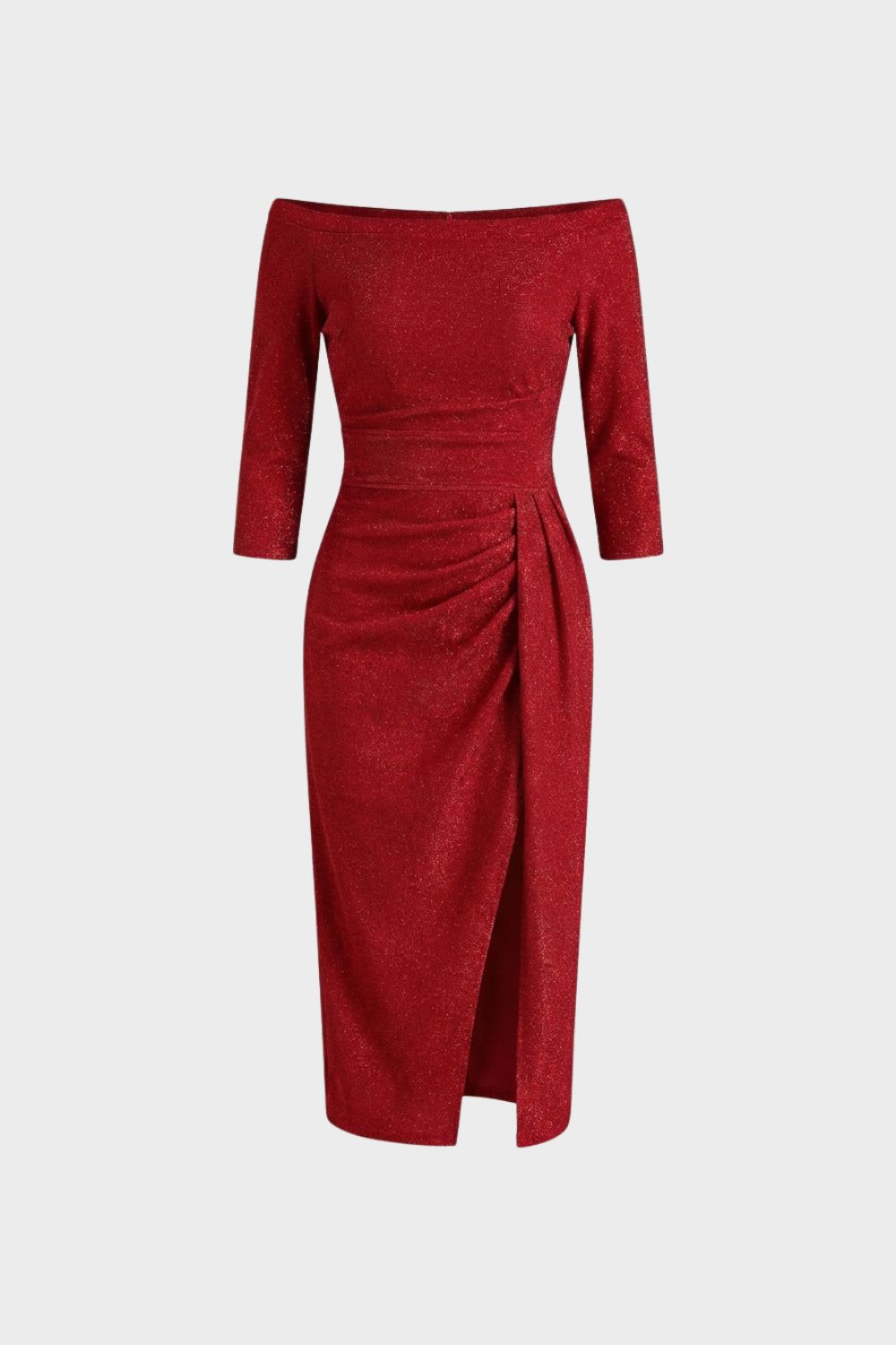 Women's Midi Dress with Boat Neck and Draping