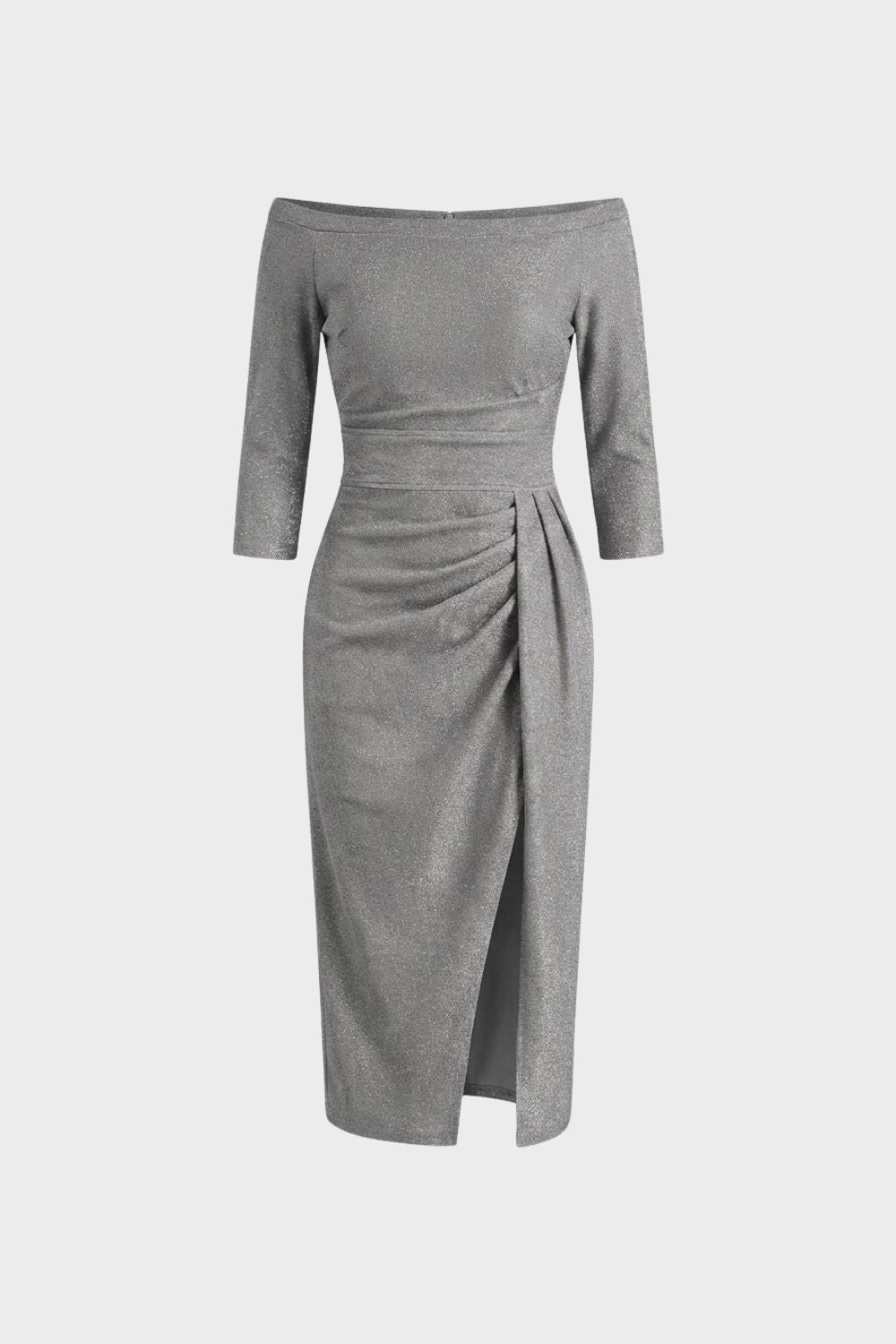 Women's Midi Dress with Boat Neck and Draping
