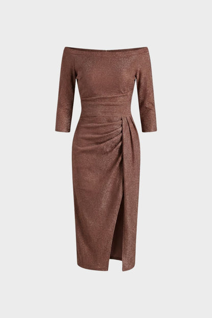 Women's Midi Dress with Boat Neck and Draping