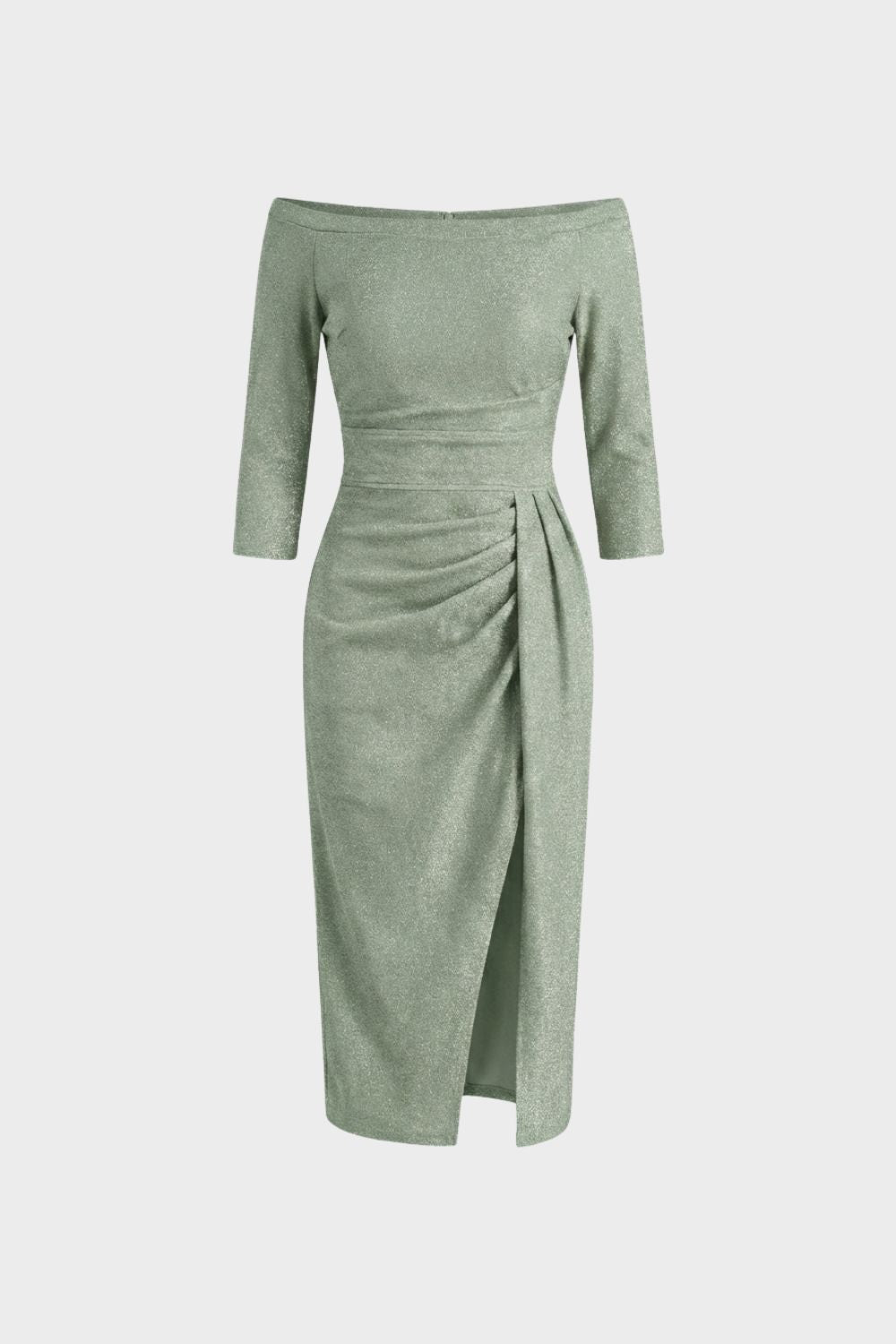 Women's Midi Dress with Boat Neck and Draping