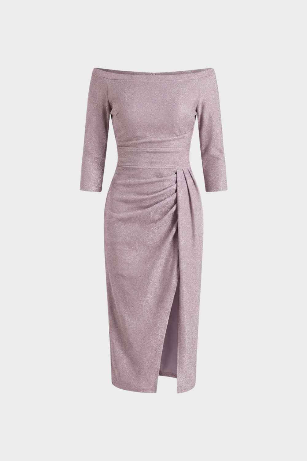 Women's Midi Dress with Boat Neck and Draping
