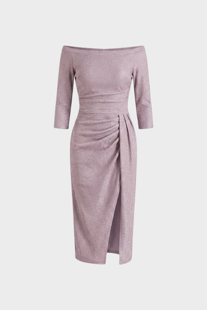Women's Midi Dress with Boat Neck and Draping