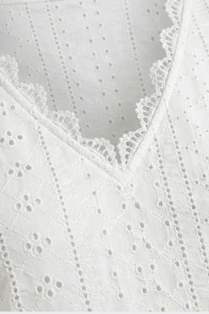 Women's V-Neck Long Sleeve Blouse with Lace Pattern