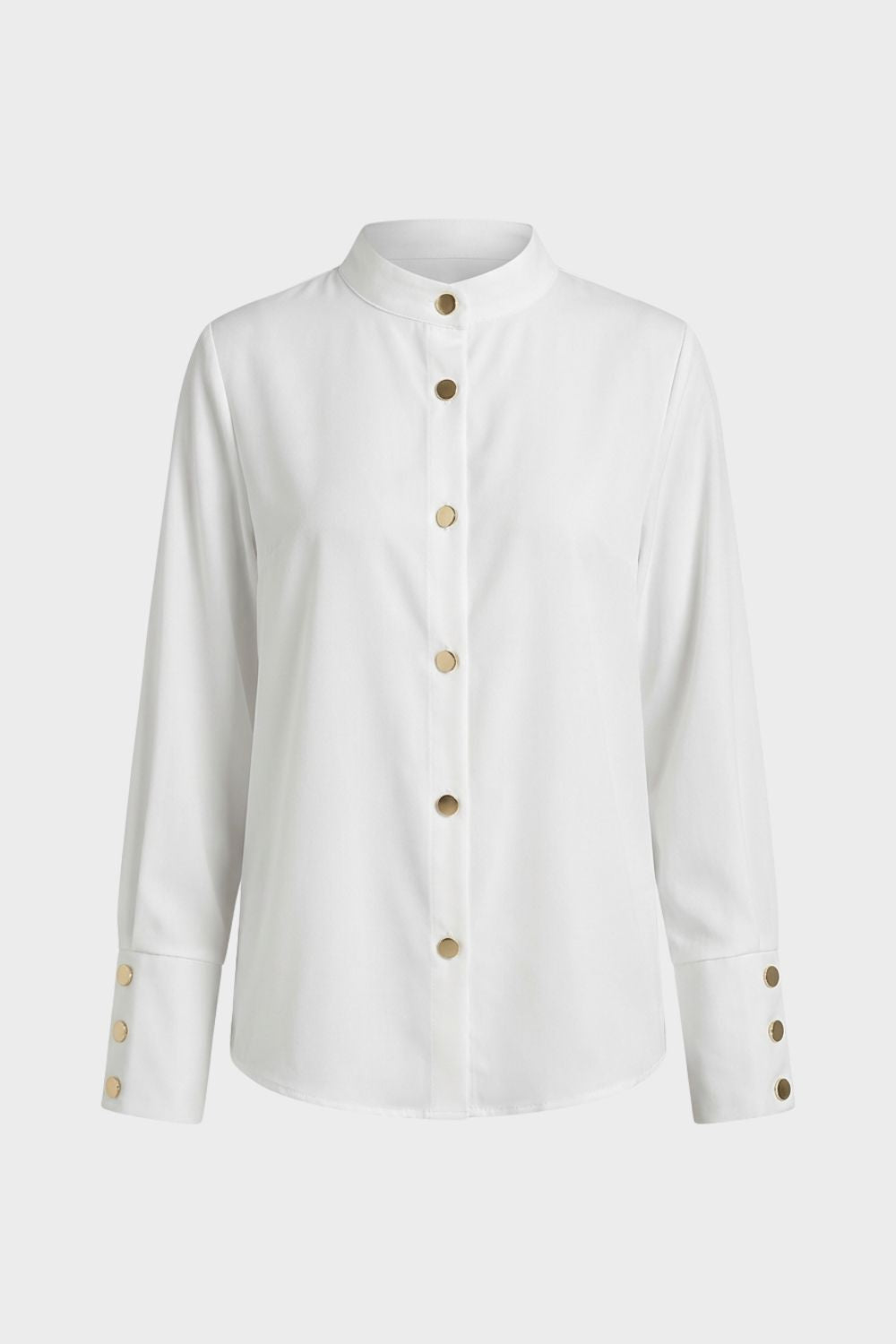 Women's Long Sleeve Blouse with Stand-Up Collar and Button Placket