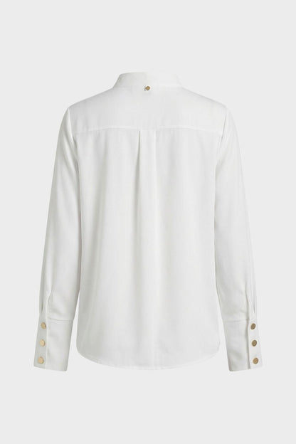 Women's Long Sleeve Blouse with Stand-Up Collar and Button Placket