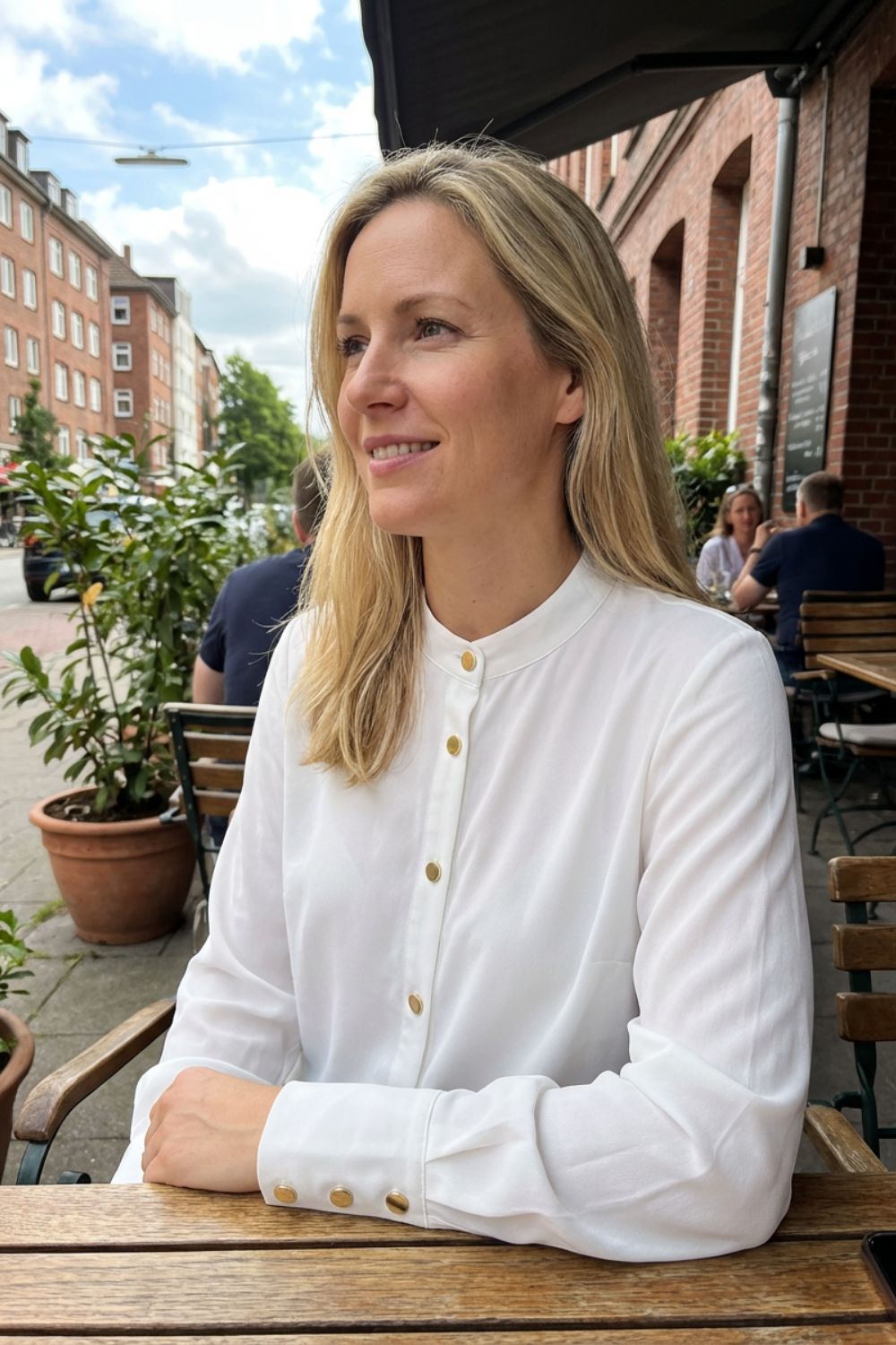 Women's Long Sleeve Blouse with Stand-Up Collar and Button Placket