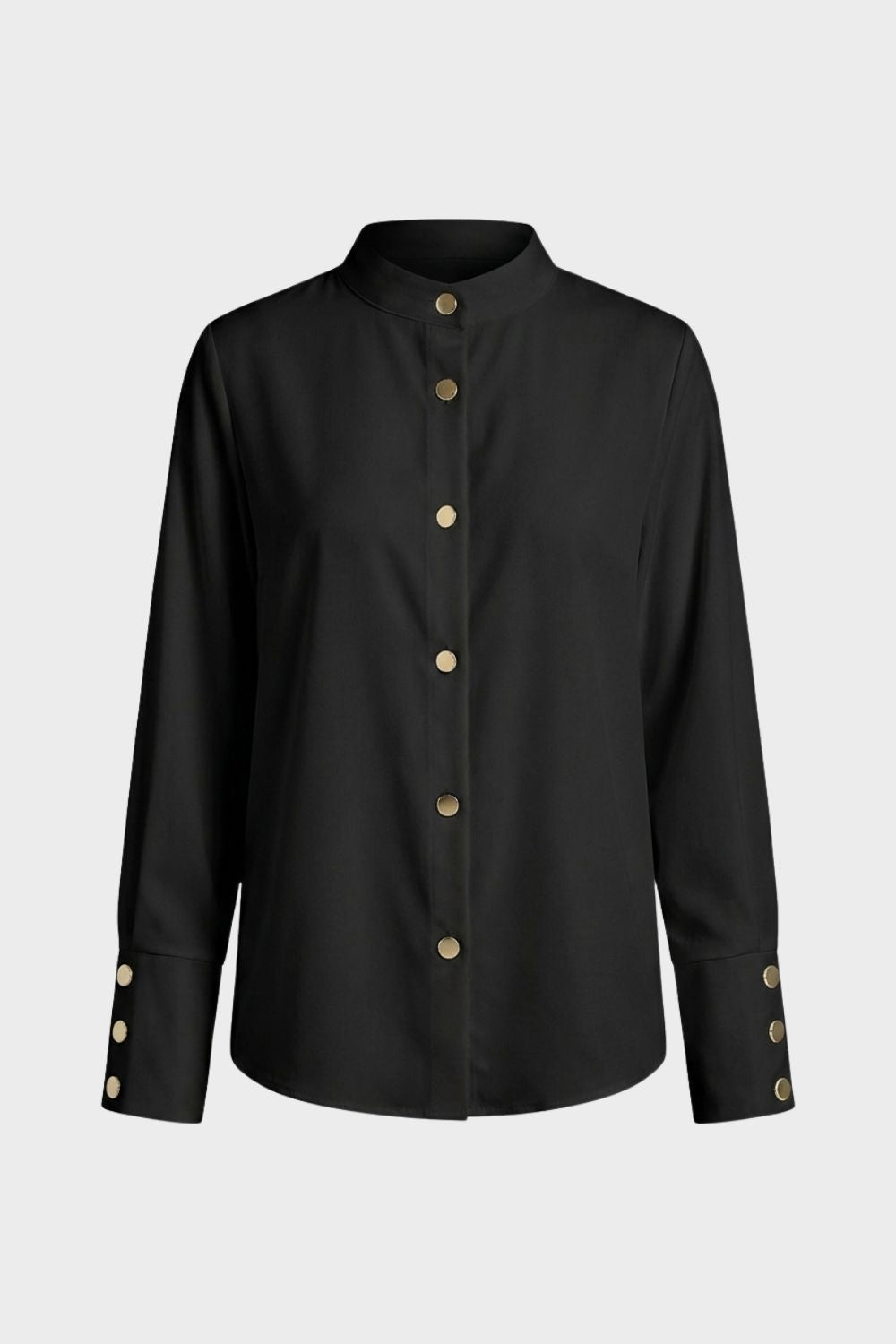 Women's Long Sleeve Blouse with Stand-Up Collar and Button Placket