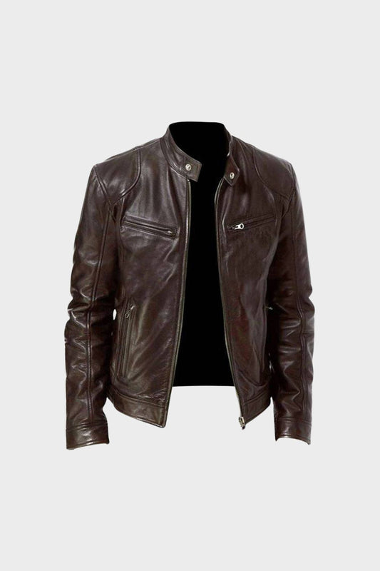 Men's Zip-Up Biker Leather Jacket