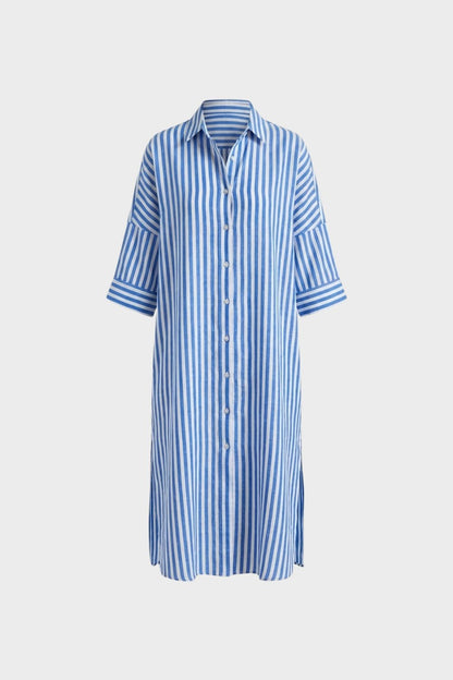 Women's Striped Shirt Dress with Button Placket