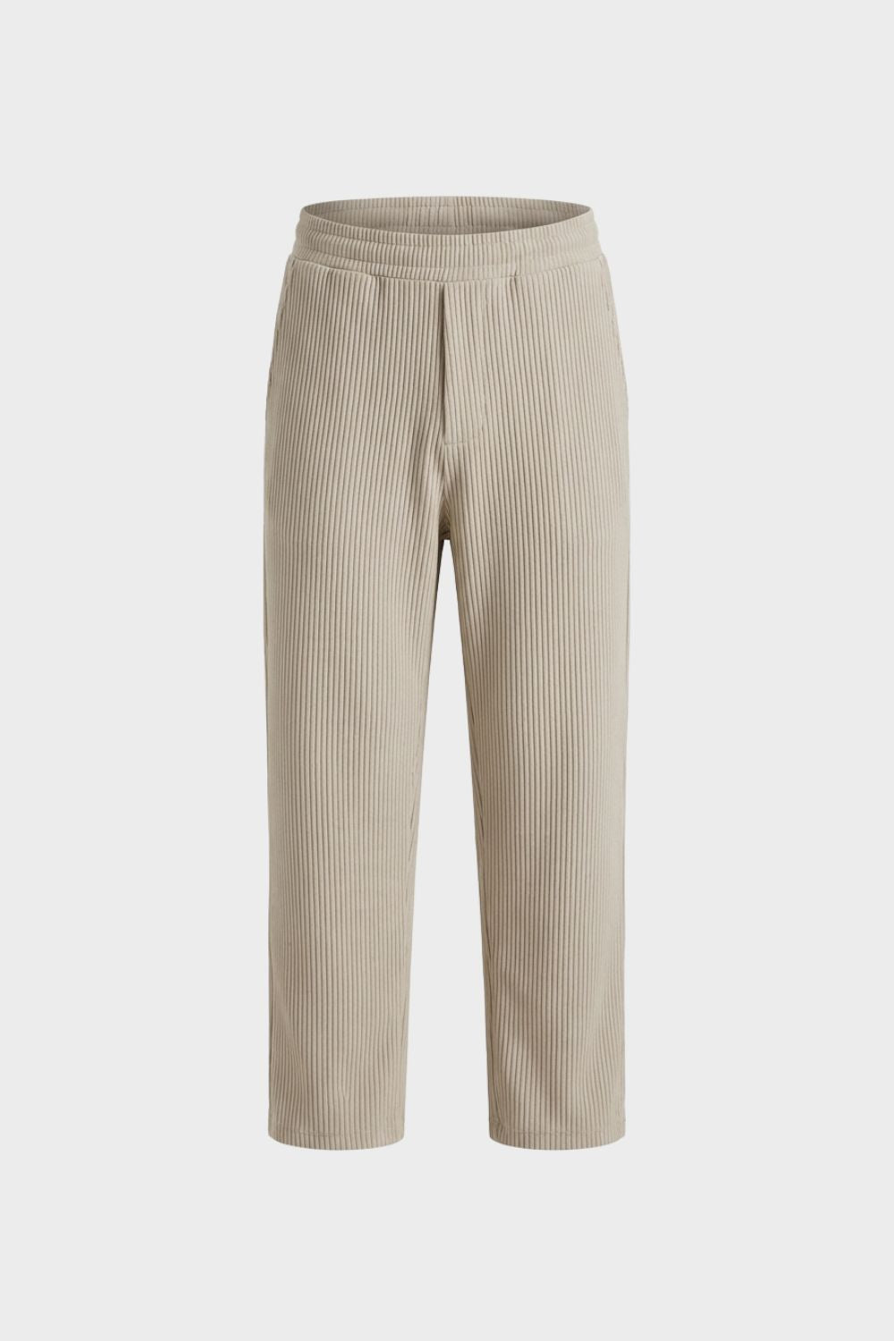 Men's Ribbed Straight Cut Trousers with Elastic Waistband