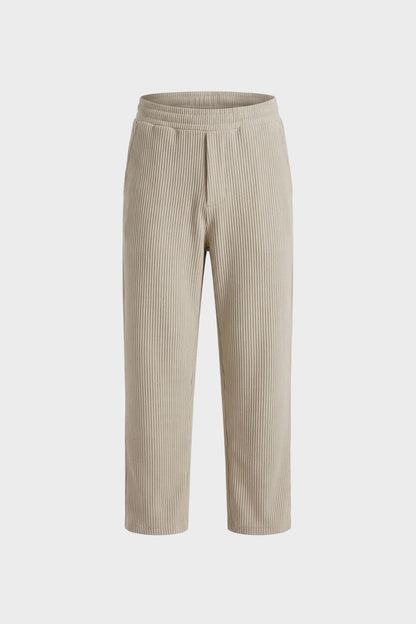 Men's Ribbed Straight Cut Trousers with Elastic Waistband