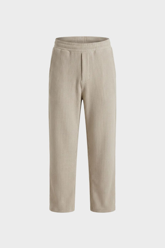 Men's Ribbed Straight Cut Trousers with Elastic Waistband