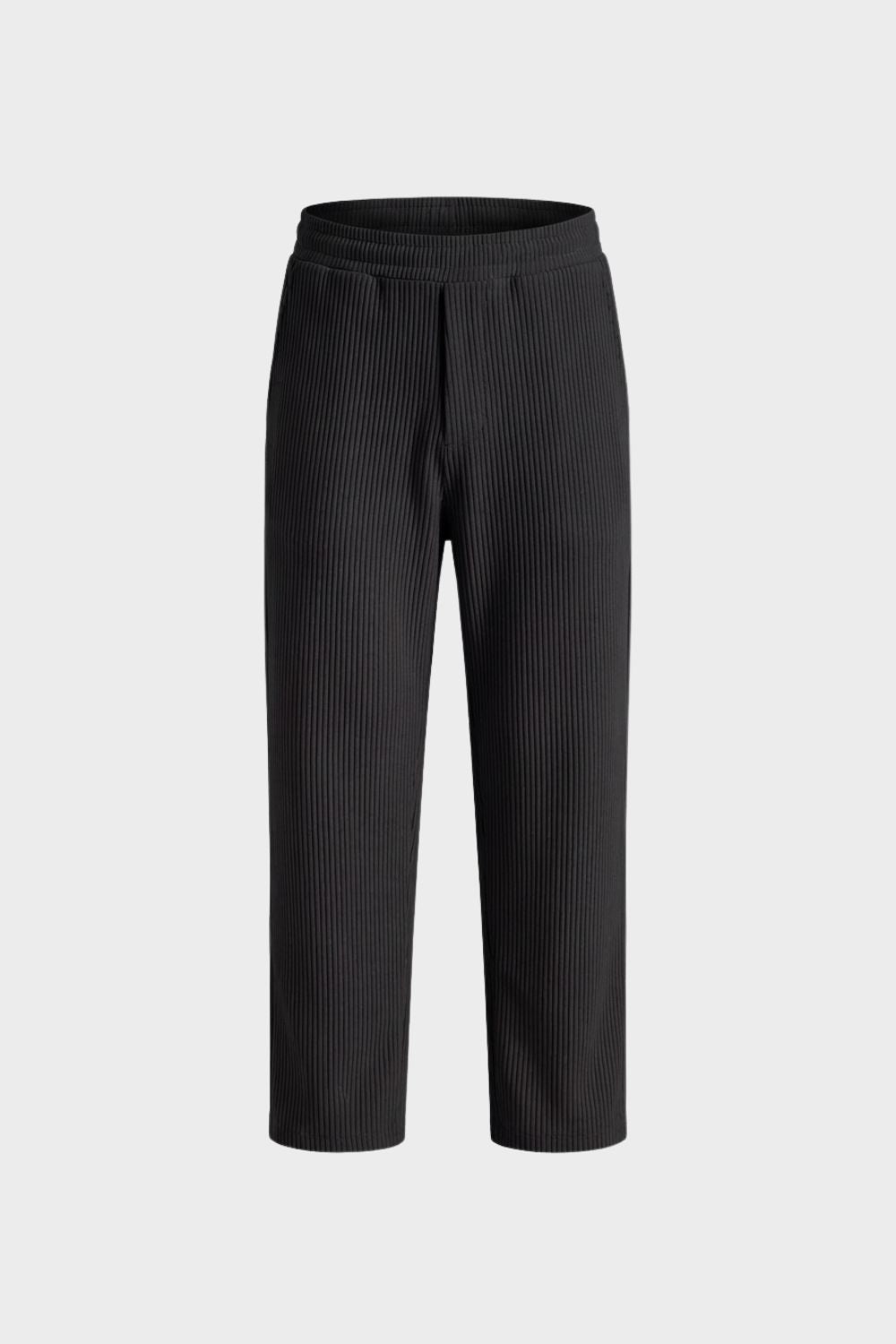 Men's Ribbed Straight Cut Trousers with Elastic Waistband
